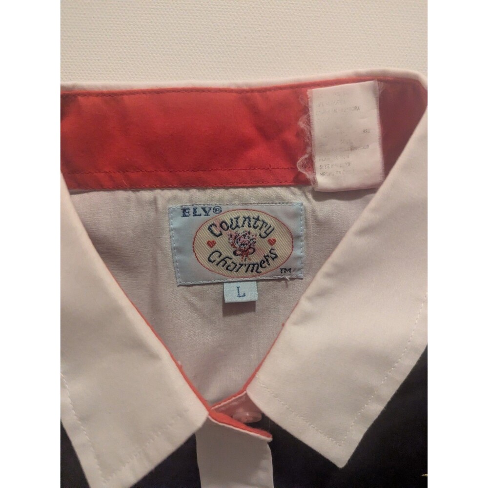 ELY COUNTRY CHARMERS  womens L BLAZE WHITE western shirt pearlized snaps EUC - Picture 6 of 6